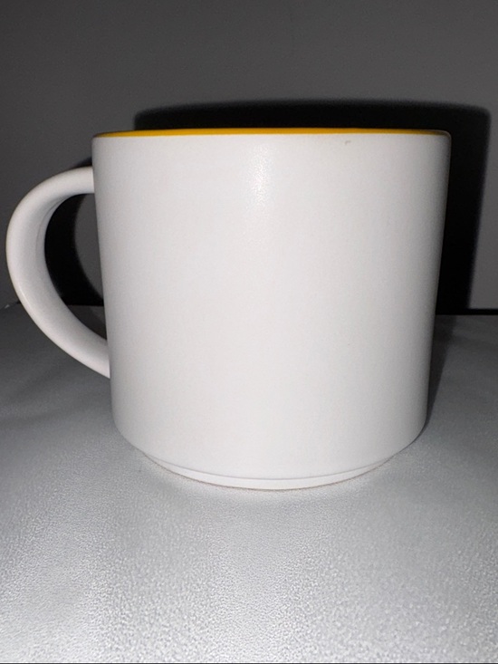 None Other - Large White Ceramic Coffee Mug with Yellow Interior - Home Dining